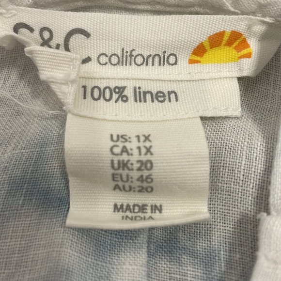 C&C California Linen Hooded Tunic Size 1X - Picture 2 of 4